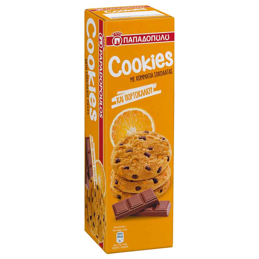Παπαδοπούλου Cookies Μπισκότα Με Σοκολάτα & Πορτοκάλι 180γρ.