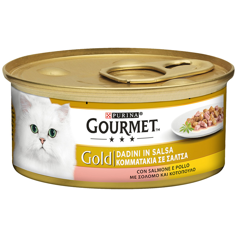 Purina Gourmet Gold Γατοτροφή Κομματάκια Σε Σάλτσα Σολομός & Κοτόπουλο 85γρ.