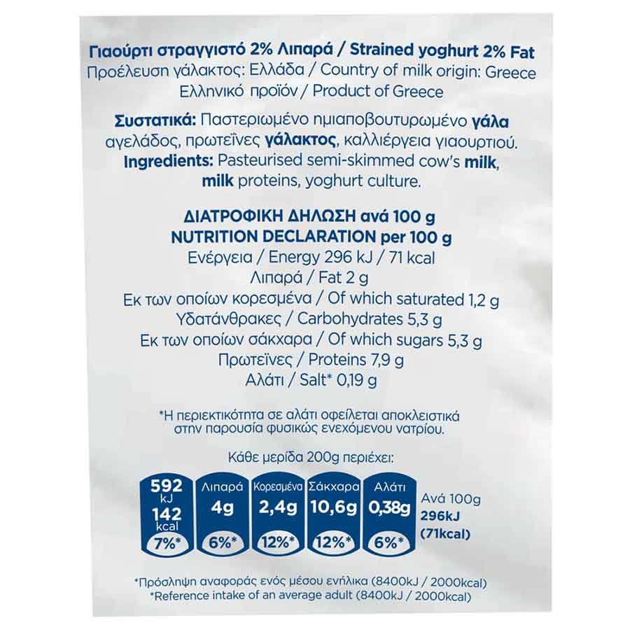 Δωδώνη Γιαούρτι Στραγγιστό 2% Λιπαρά 1kg.