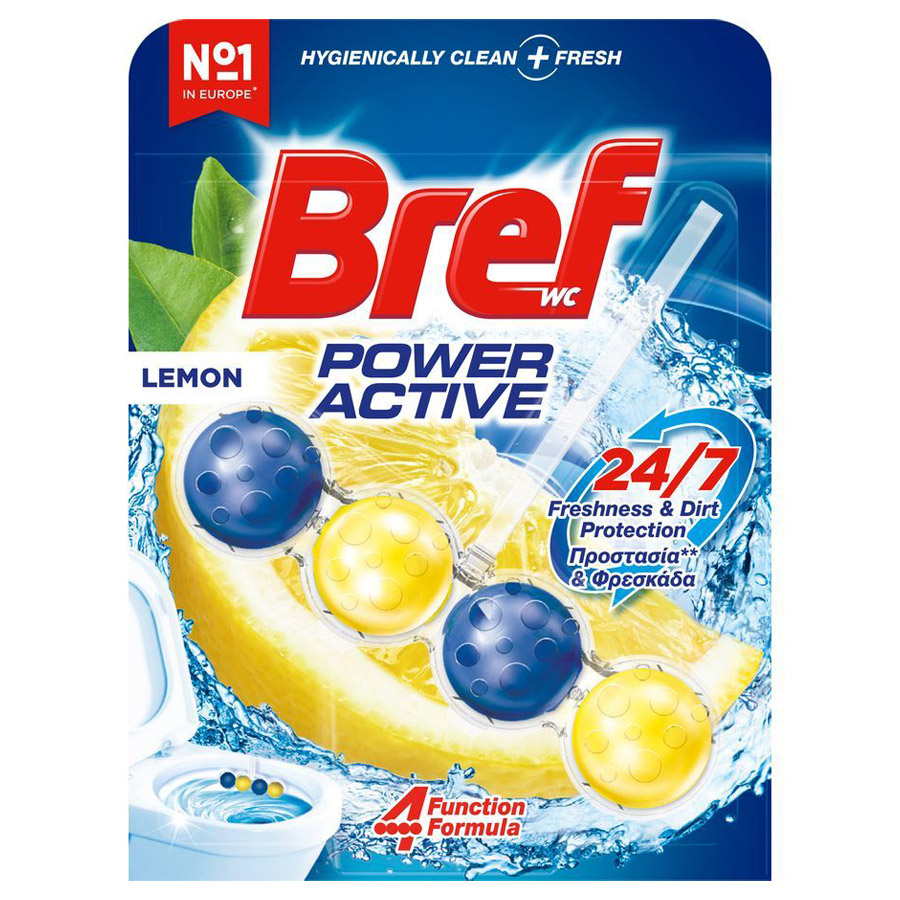 Bref Wc Power Active Μπλοκ Τουαλέτας Λεμόνι 50γρ.