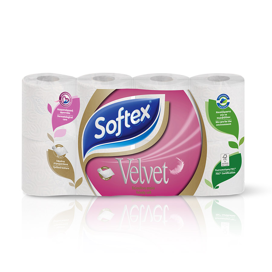 Softex Χαρτί Υγείας Velvet 4Φύλλων 8τεμ. 824γρ.