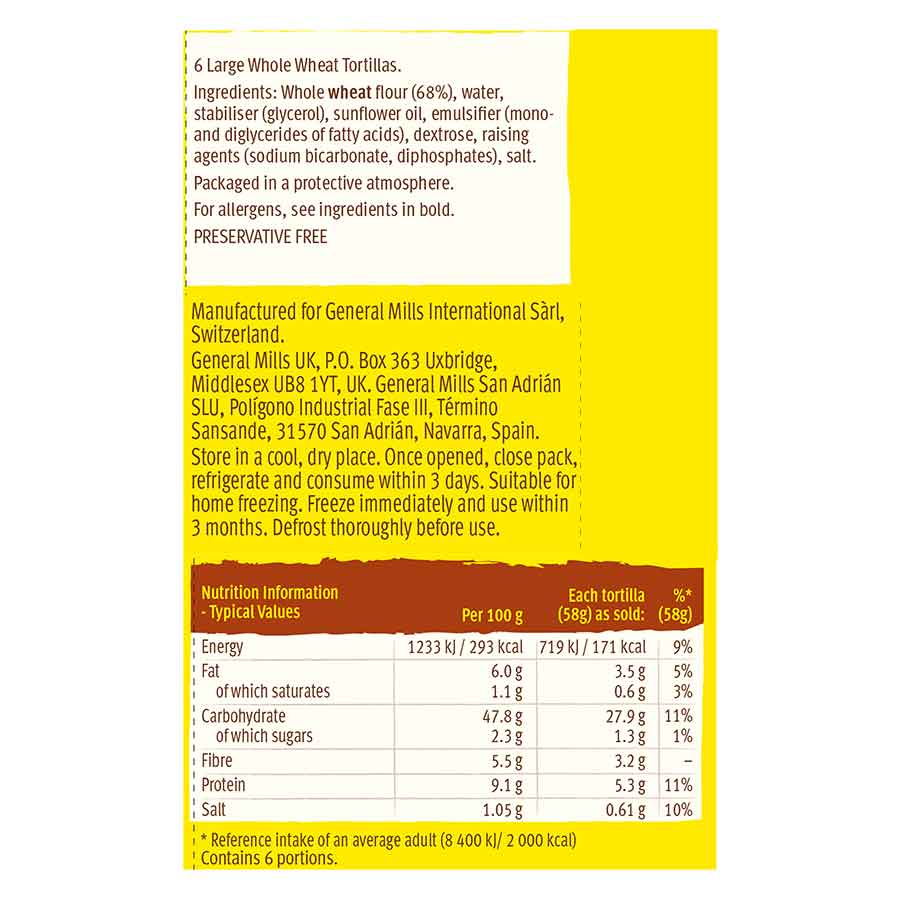 Old El Paso Τορτίγιες Σίτου Ολικής Άλεσης 6τεμ. 350γρ.