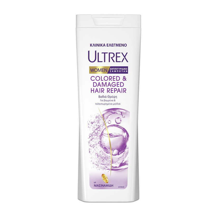 Ultrex Women Σαμπουάν Damaged & Colored Hair Για Βαμμένα Ταλαιπωρημένα Μαλλιά 360ml.