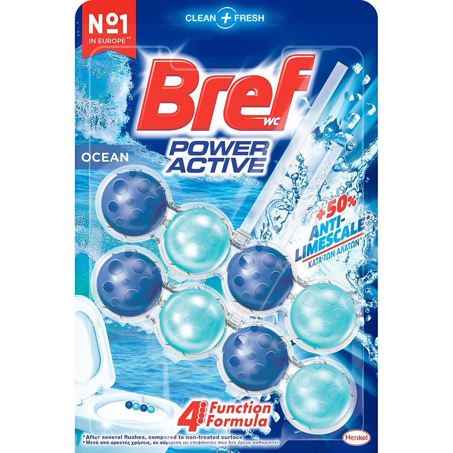 Bref Wc Power Active Μπλοκ Τουαλέτας Ocean 2x50γρ.