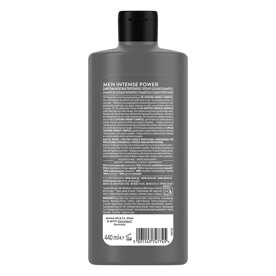 Syoss Men Intense Power Σαμπουάν Για Κανονικά Μαλλιά 440ml.