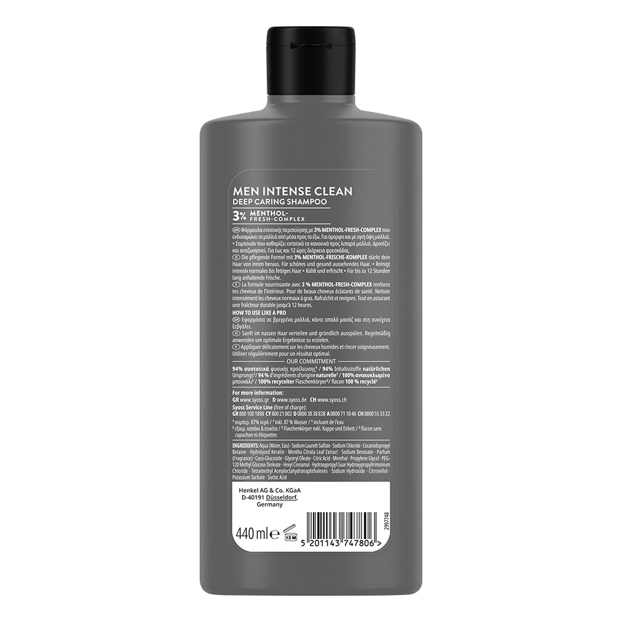Syoss Σαμπουάν Men Clean & Cool Για Κανονικά Λιπαρά Μαλλιά 440ml.