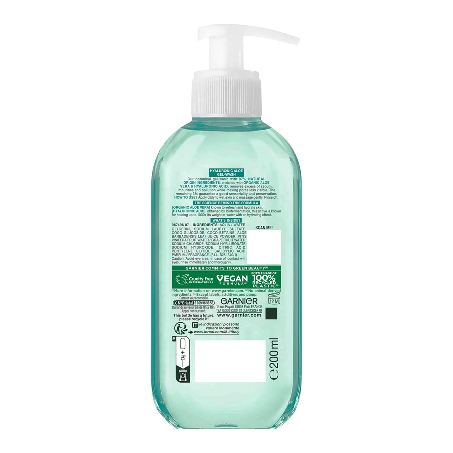 L'oreal Garnier Skin Naturals Gel Καθαρισμού Hyaluronic Aloe 200ml.