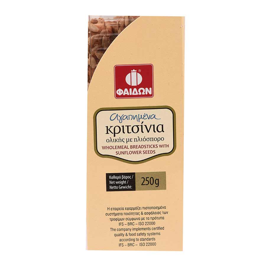 Φαίδων Κριτσίνια Ολικής Άλεσης Με Ηλιόσπορο 250γρ.