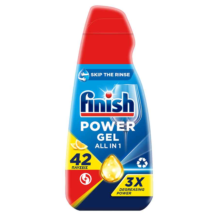 Finish All In 1 Max Power Gel Απορρυπαντικό Πλυντηρίου Πιάτων Λεμόνι 940ml.