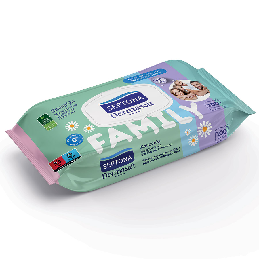 Septona Dermasoft Family Μωρομάντηλα Με Καπάκι 100τεμ.