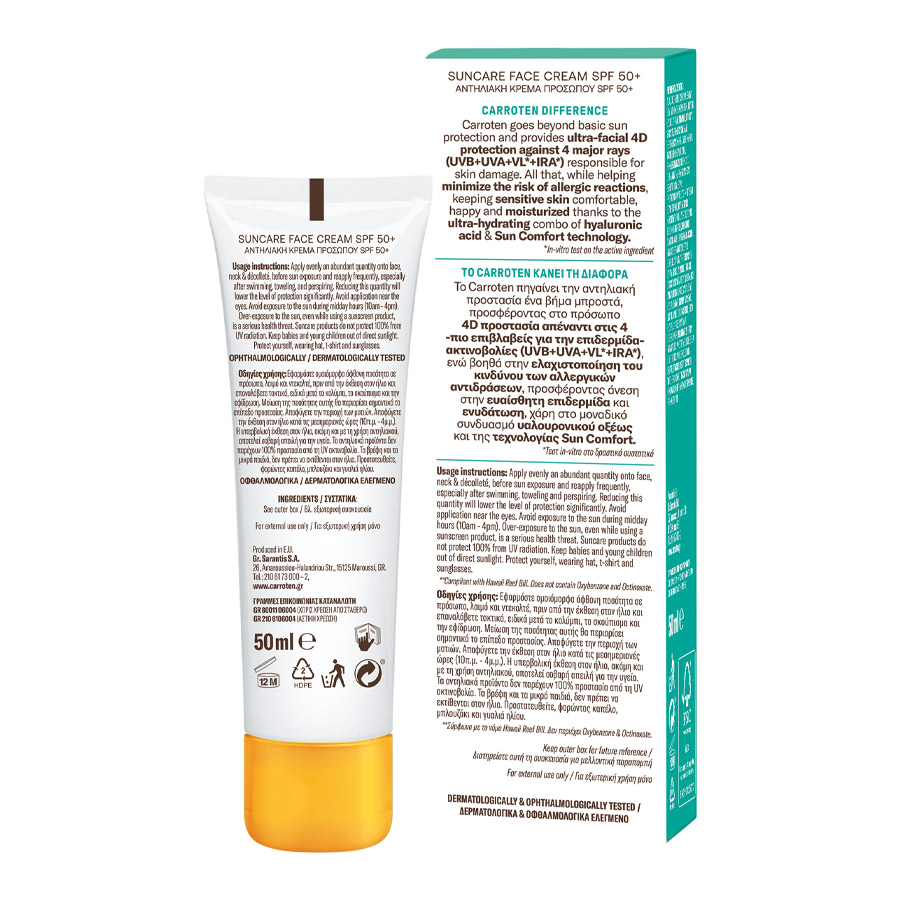 Carroten Αντηλιακή Κρέμα Προσώπου Sensicare SPF50+ 50ml.