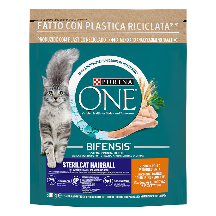 Purina One Steril Hairball Ξηρά Γατοτροφή Κοτόπουλο & Δημητριακά Ολικής Άλεσης 800γρ.