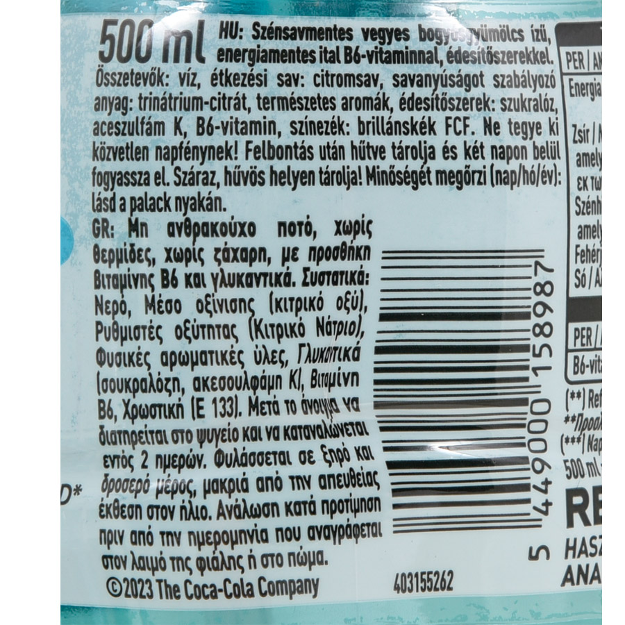 Powerade Mountain Blast Zero 500ml.