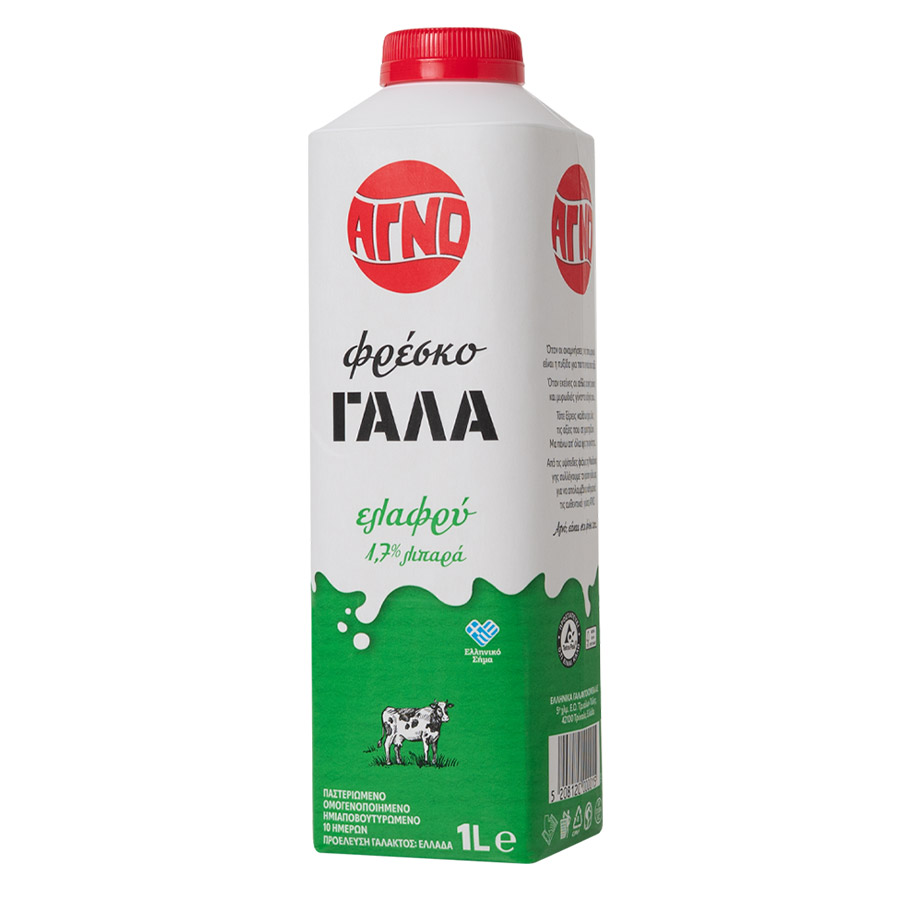 Αγνό Γάλα Φρέσκο Αγελάδος 1,7%Λιπαρά 1lt.