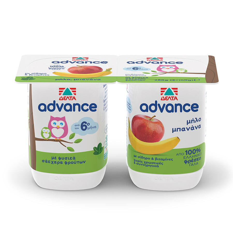 Δέλτα Advance Επιδόρπιο Γιαουρτιού Μήλο Μπανάνα 2x140γρ.