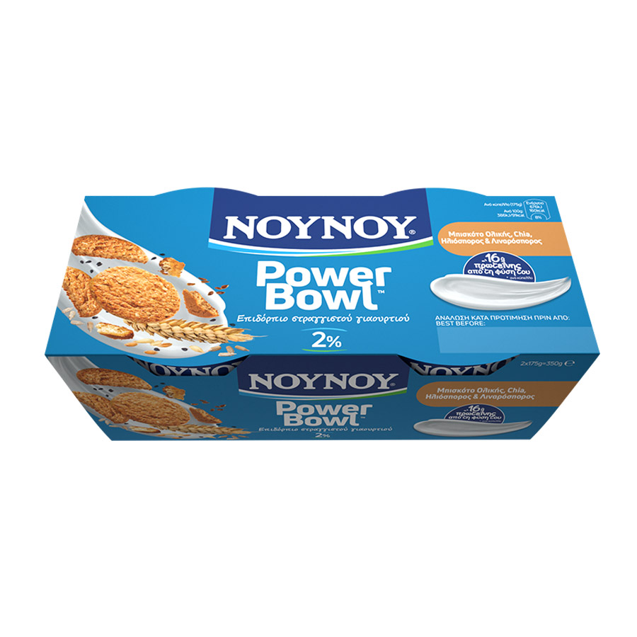 Νουνού Powerbowl Επιδόρπιο Γιαουρτιού Μπισκότο Ολικής  Με Chia & Λιναρόσπορο 2% Λιπαρά 2x175γρ.