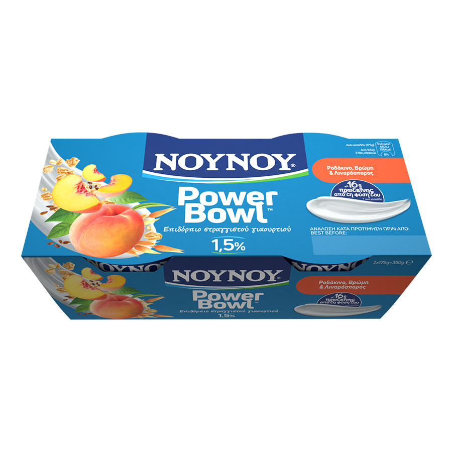 Νουνού Powerbowl Επιδόρπιο Γιαουρτιού Ροδάκινο Βρώμη & Λιναρόσπορος 1,5% Λιπαρά 2x175γρ.