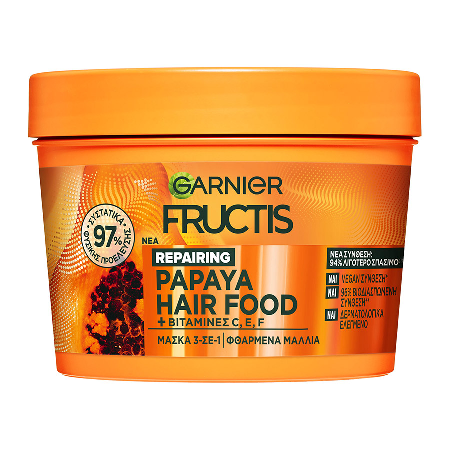 L'oreal Garnier Fructis Μάσκα Μαλλιών Hairfood Papaya Για Φθαρμένα Μαλλιά 400ml.