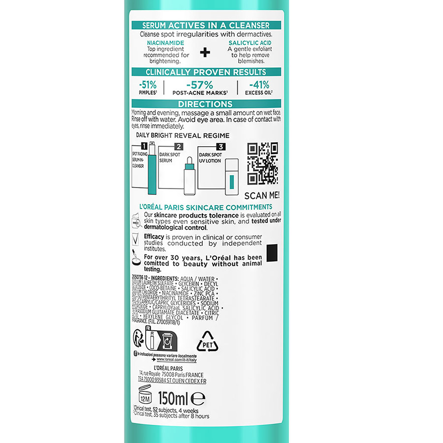 L'oreal Dermo Expertise Bright Reveal Niacinamine Gel Καθαρισμού 150ml.