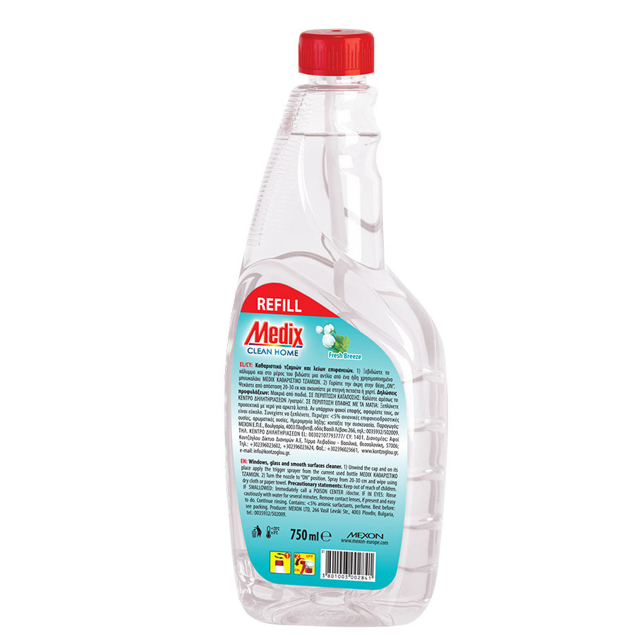 Medix Clean Home Καθαριστικό Τζαμιών Fresh Breeze Ανταλλακτικό 750ml.