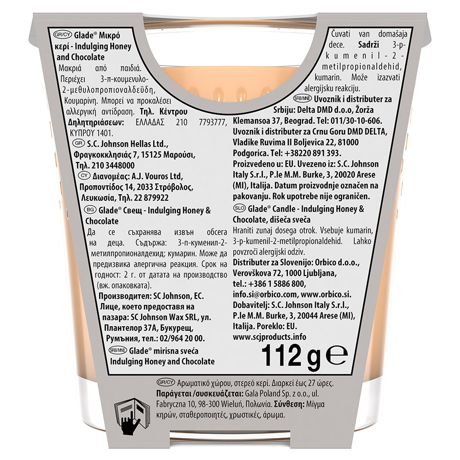 Glade Αρωματικό Κερί Honey & Chocolate 112γρ.