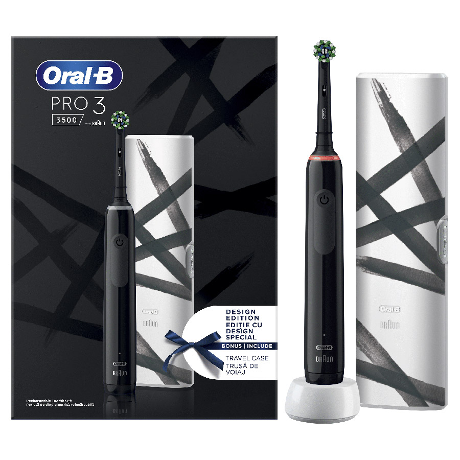 Oral-B Pro3 Black Ηλεκτρική Οδοντόβουρτσα Επαναφορτιζόμενη +Θήκη Ταξιδίου