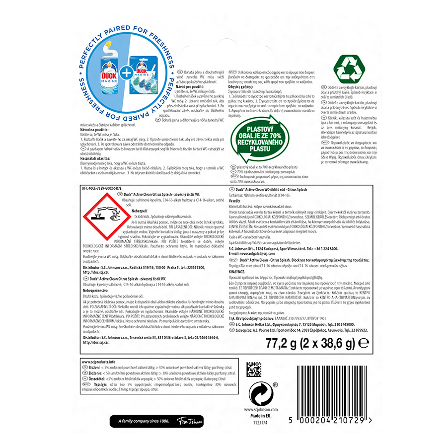 Duck Active Clean Μπλοκ Τουαλέτας Citrus Duo Pack 2x38,6γρ.