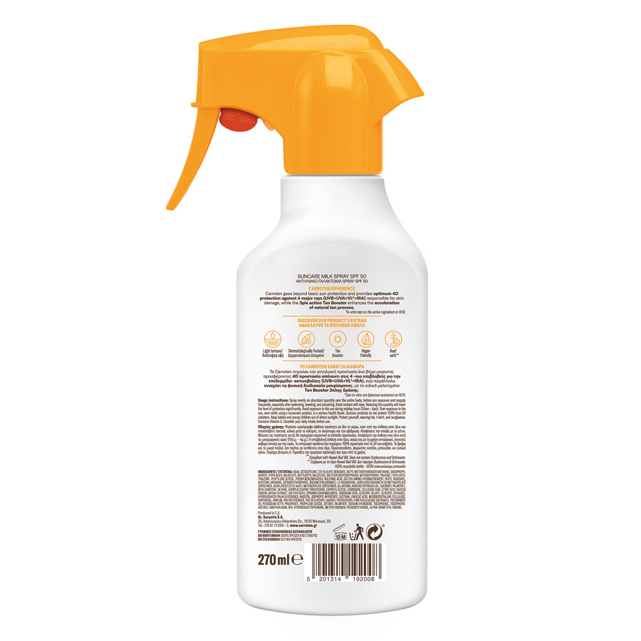 Carroten Αντηλιακό Γαλάκτωμα Tan & Protect Trigger Σπρέι SPF50 270ml.
