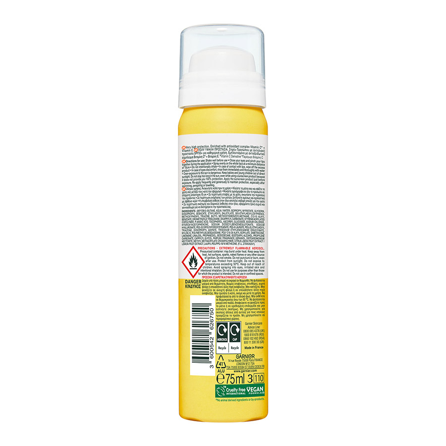L'oreal Garnier Vitamin C Over Make Up UV Σπρέι Mist SP50+ 75ml.