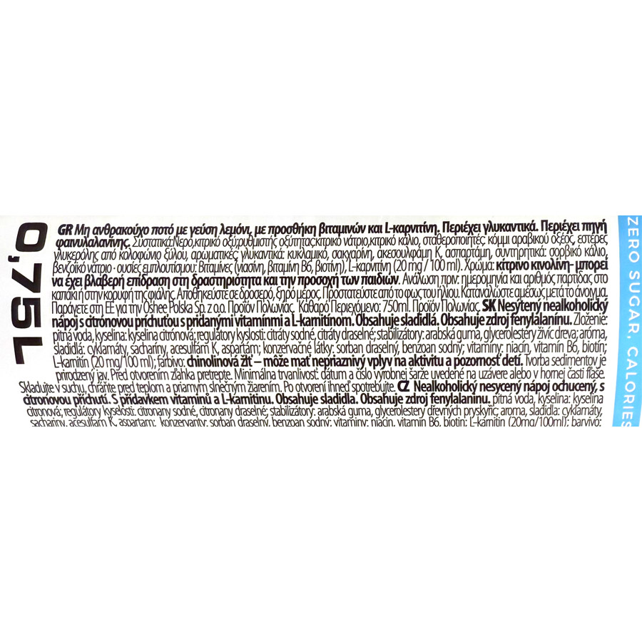 Oshee Isotonic Drink Zero Λεμόνι 750ml.