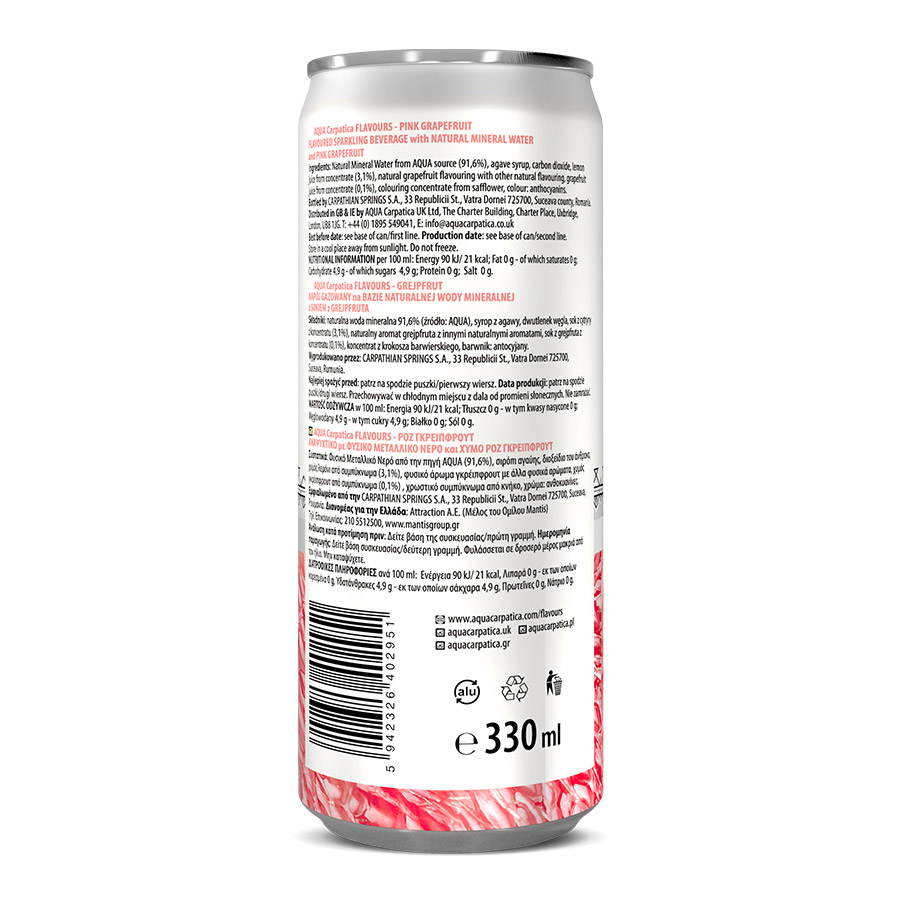 Aqua Carpatica Νερό Ανθρακούχο Pink Grapefruit 4x330ml.