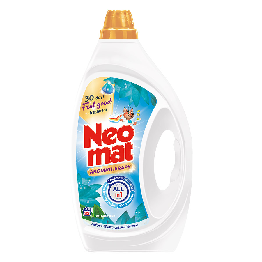 Neomat Aromatherapy Υγρό Απορρυπαντικό Πλυντηρίου Ρούχων Λωτός Του Μπαλί Feel Good Blue 32mez. 1,440lt.