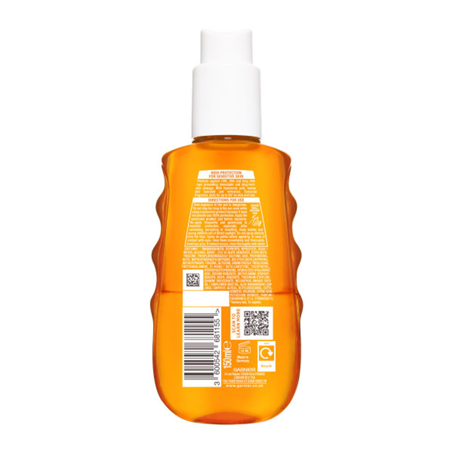 L'oreal Garnier Ambre Solaire Sensitive Advanced Αντηλιακό Uv Water Σπρέι Σώμα Μαλλιά Πρόσωπο SPF30 150ml.