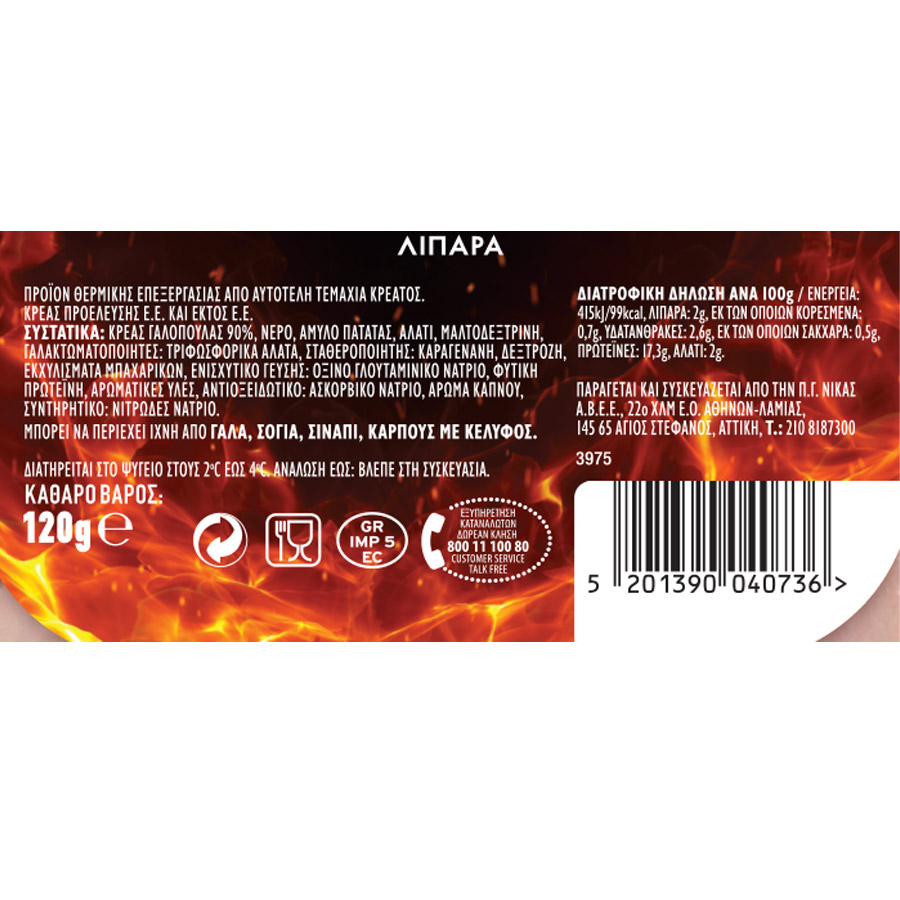 Νίκας Fuego Γαλοπούλα Καπνιστή Χωρίς Γλουτένη 120γρ.