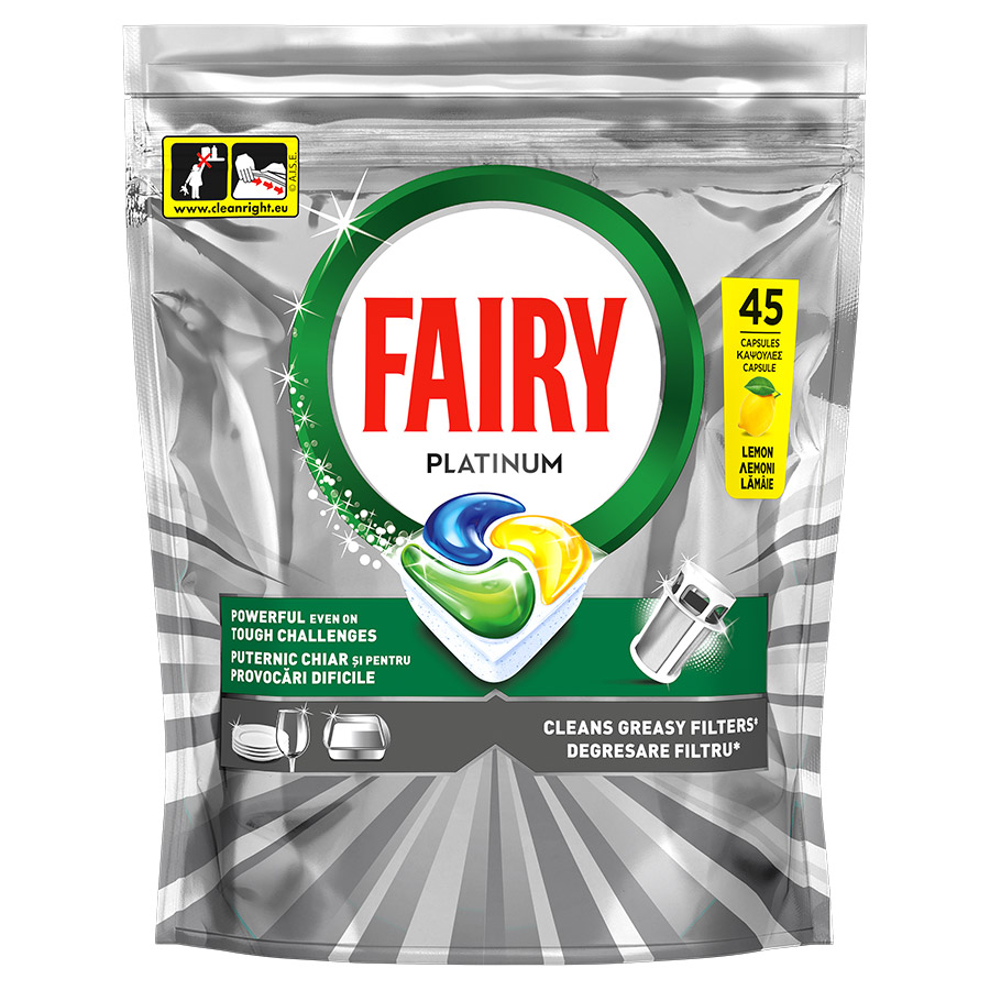 Fairy Platinum Κάψουλες Πλυντηρίου Πιάτων Λεμόνι 45τεμ.