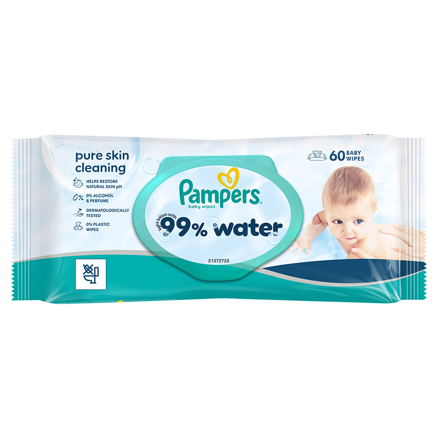 Pampers Aqua Μωρομάντηλα 99% Water 60τεμ.