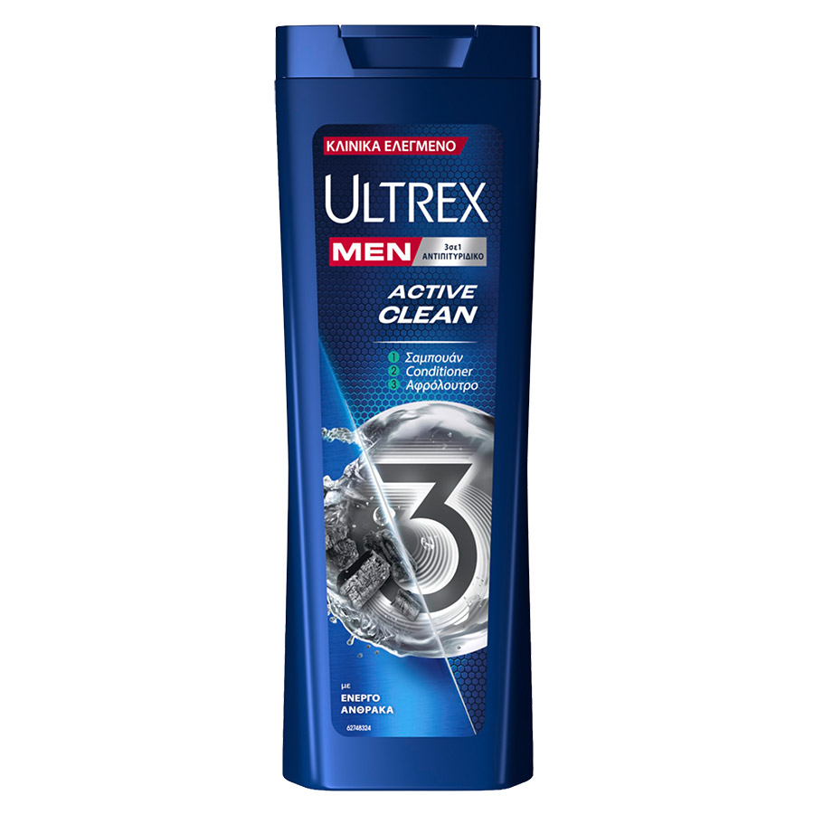 Ultrex Men Σαμπουάν Active Clean 3σε1 360ml.