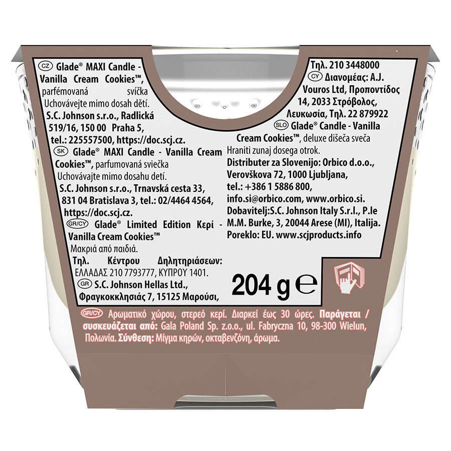 Glade Αρωματικό Κερί Vanilla Cream Cookies Large 204γρ.