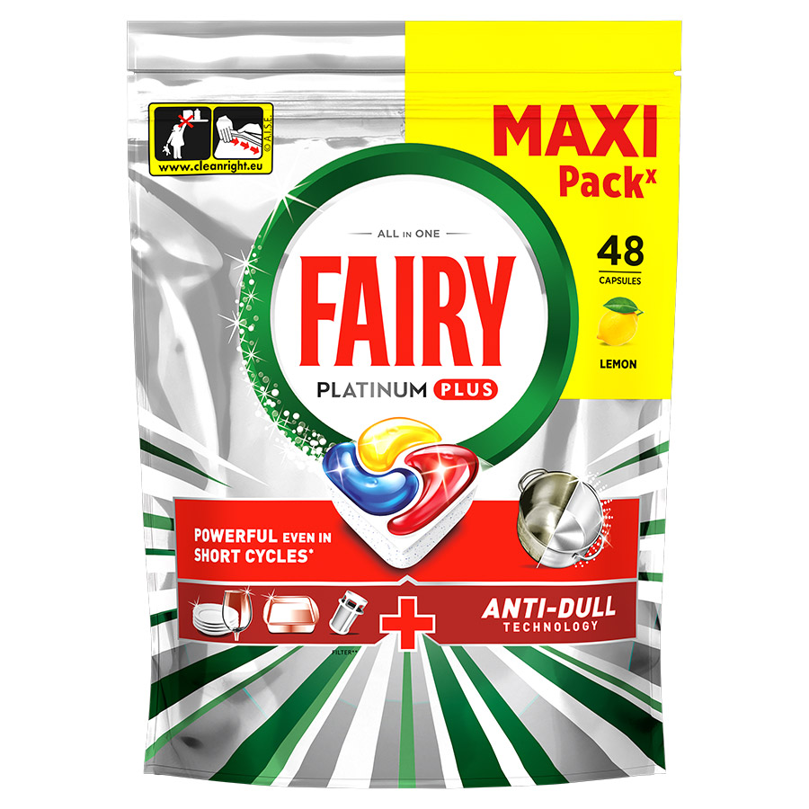 Fairy Platinum Plus Κάψουλες Πλυντηρίου Πιάτων Αnti-Dull Λεμόνι XXL 48τεμ.