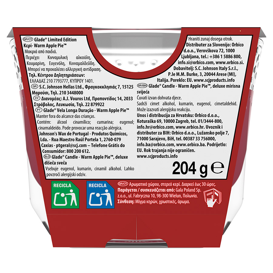 Glade Αρωματικό Κερί Warm Apple Pie Large 204γρ.