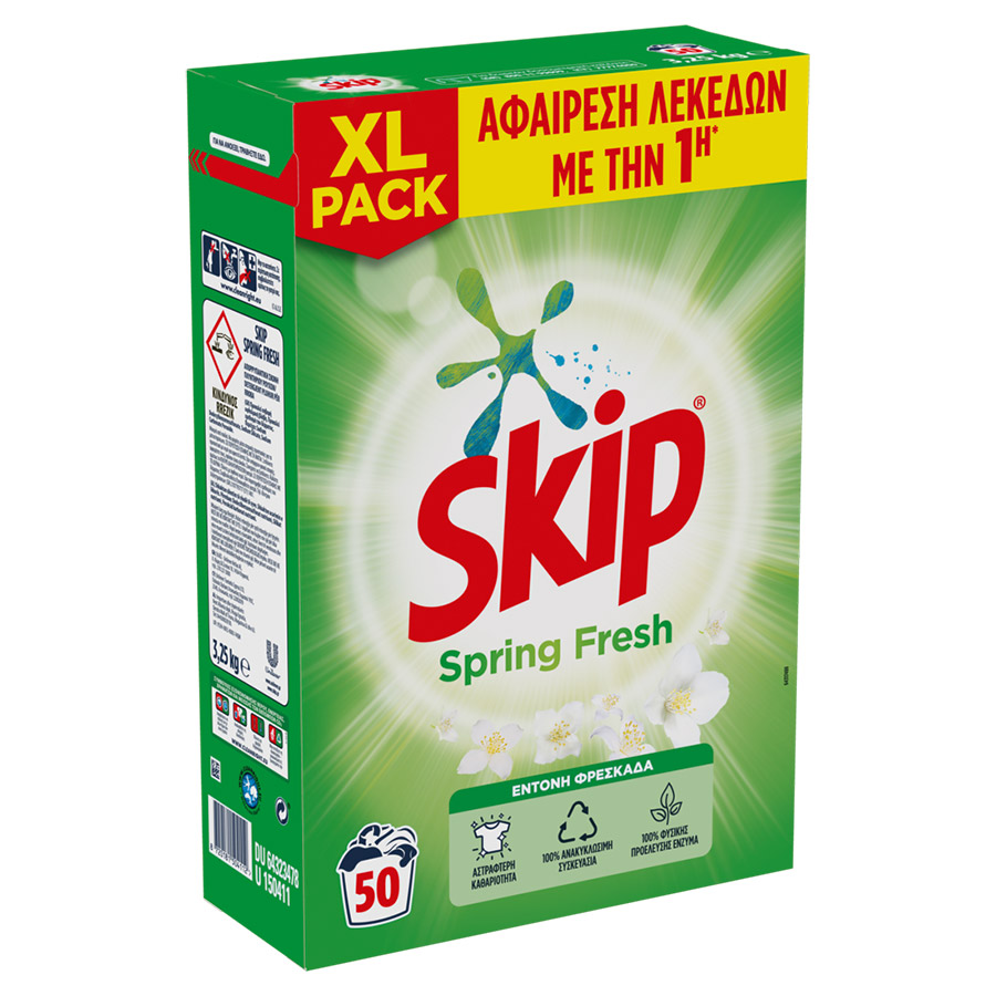 Skip Απορρυπαντικό Πλυντηρίου Ρούχων Σκόνη Spring Fresh 50mez. 3,25kg.