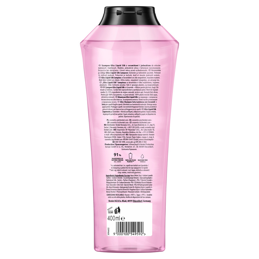 Schwarzkopf Gliss Σαμπουάν Liquid Silk Για Θαμπά Μαλλιά 400ml.