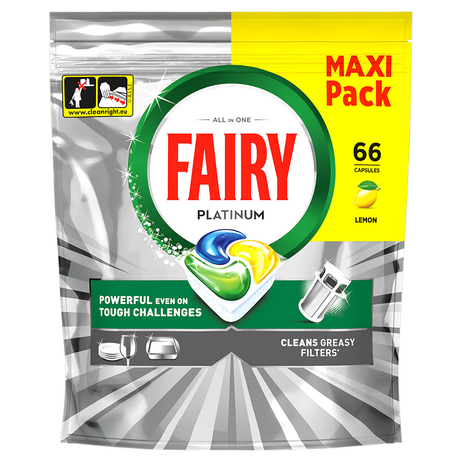 Fairy Platinum Κάψουλες Πλυντηρίου Πιάτων Λεμόνι XXL 66τεμ.