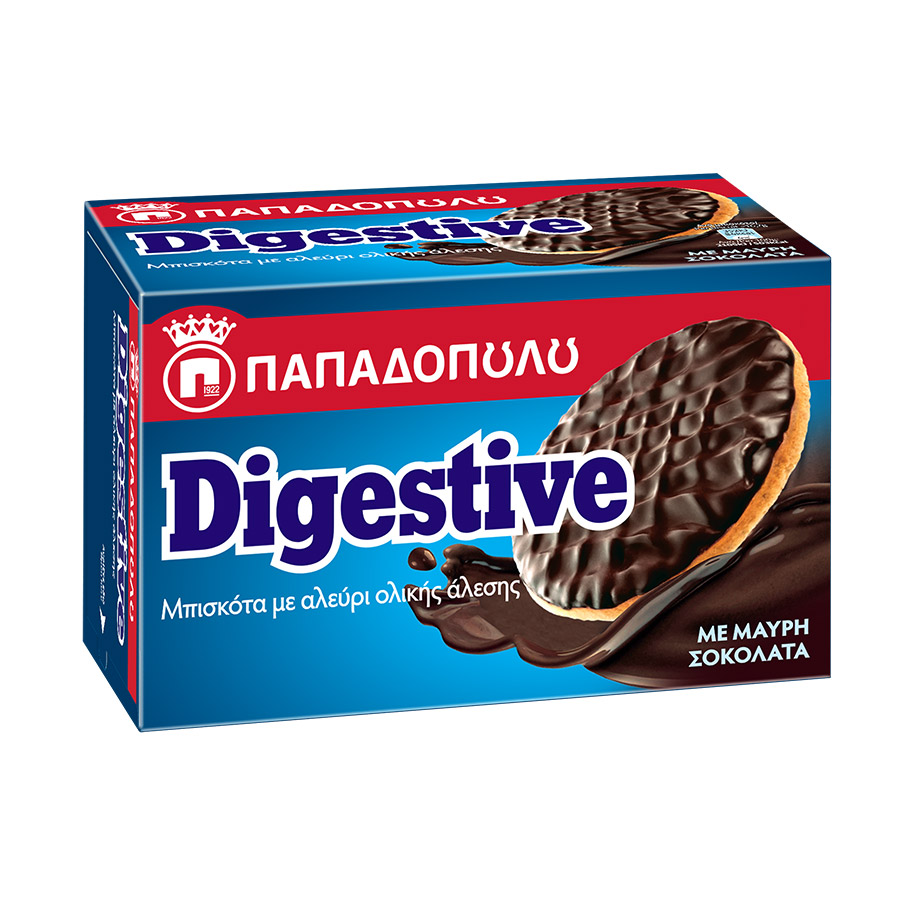 Παπαδοπούλου Digestive Μπισκότα Με Επικάλυψη Μαύρης Σοκολάτας 200γρ.