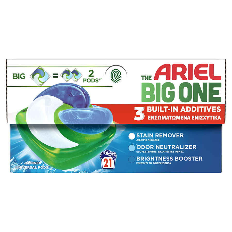 Ariel Big One Pods Απορρυπαντικό Πλυντηρίου Ρούχων Alpine 21τεμ.
