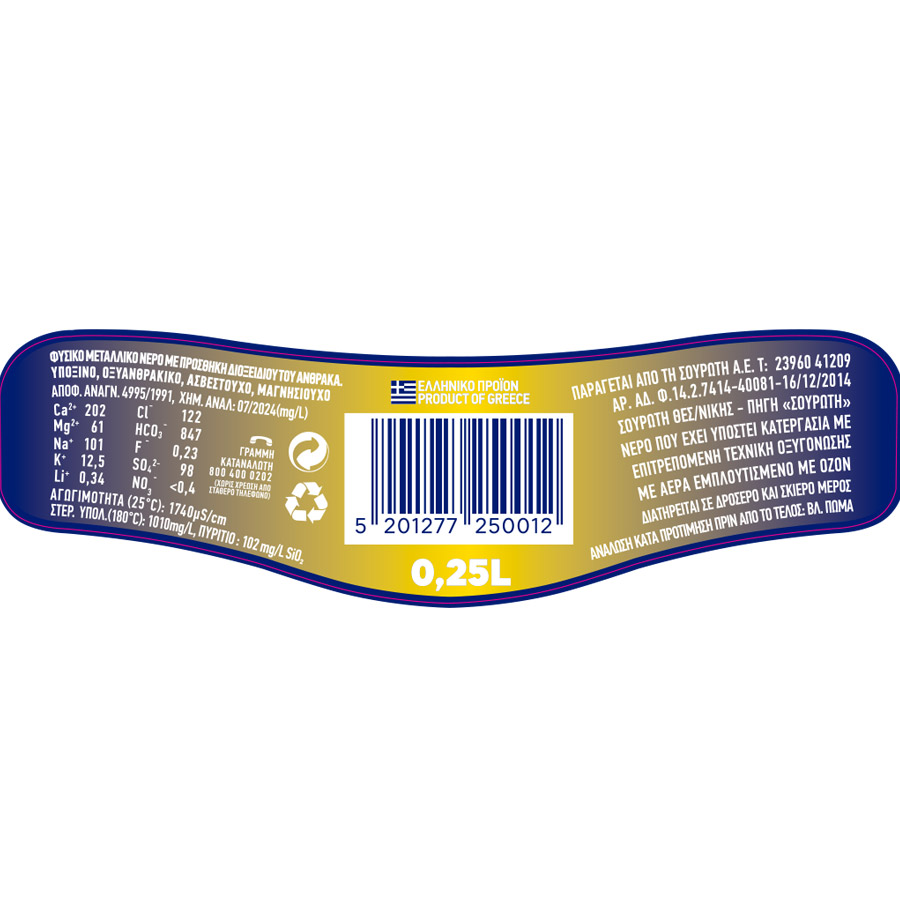 Σουρωτή Ανθρακούχο Νερό 250ml. (Επιστρεφόμενη Φιάλη)
