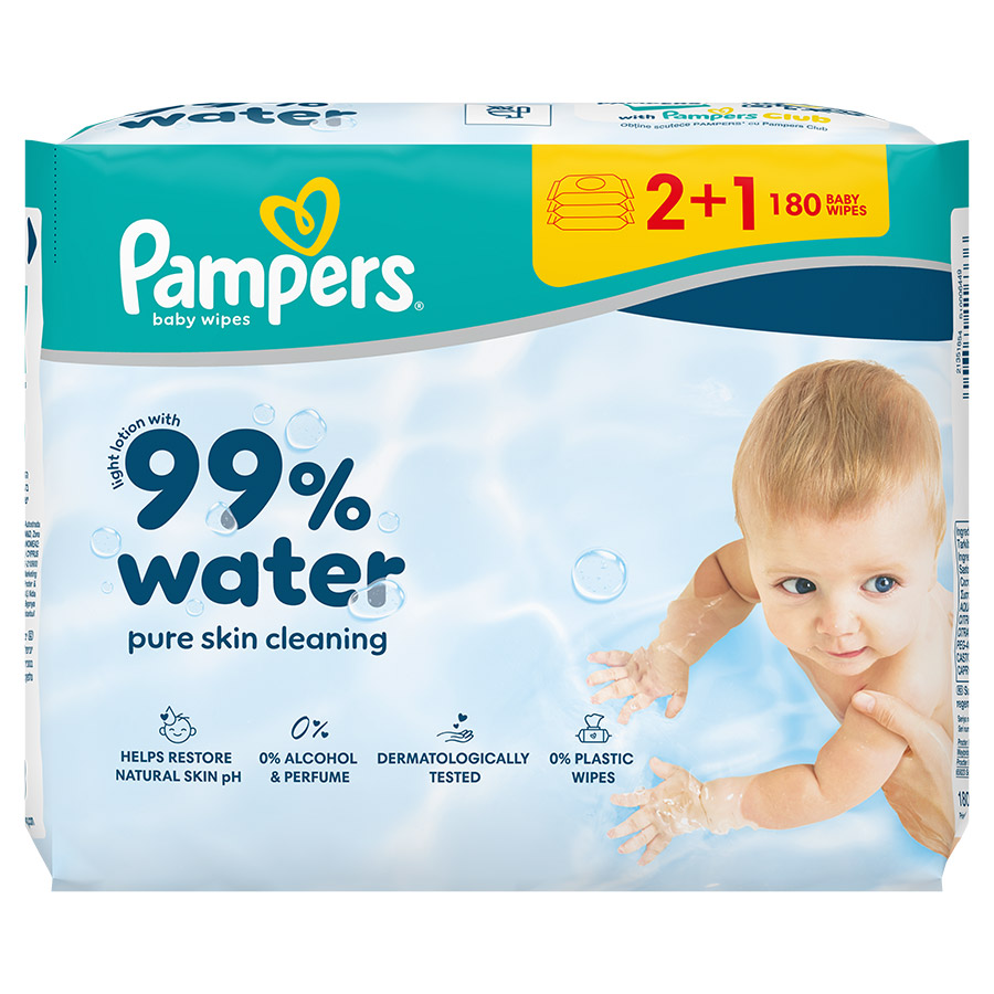 Pampers Aqua Μωρομάντηλα 99% Water 60τεμ. 2+1 Δώρο