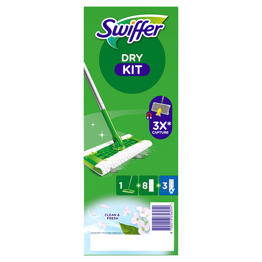 Swiffer Dry & Wet Kit Σκούπα +8 Στεγνά Πανάκια +3 Υγρά Πανάκια