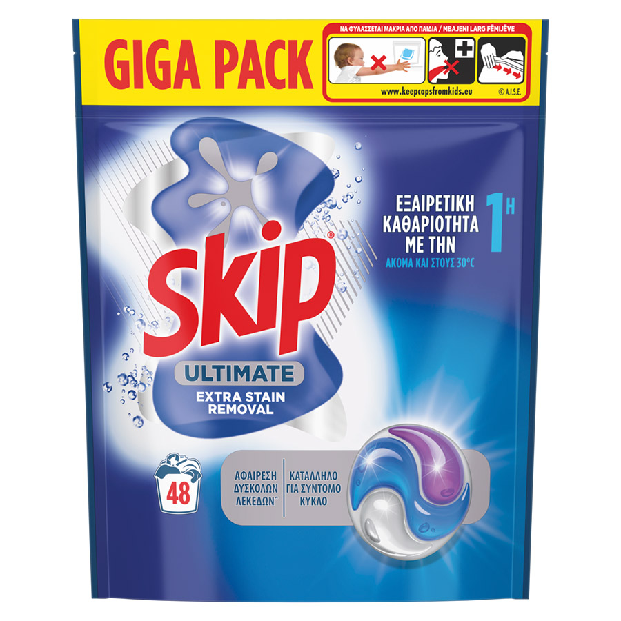 Skip Ultimate Trio Caps Απορρυπαντικό Πλυντηρίου Ρούχων Active Clean 48τεμ.