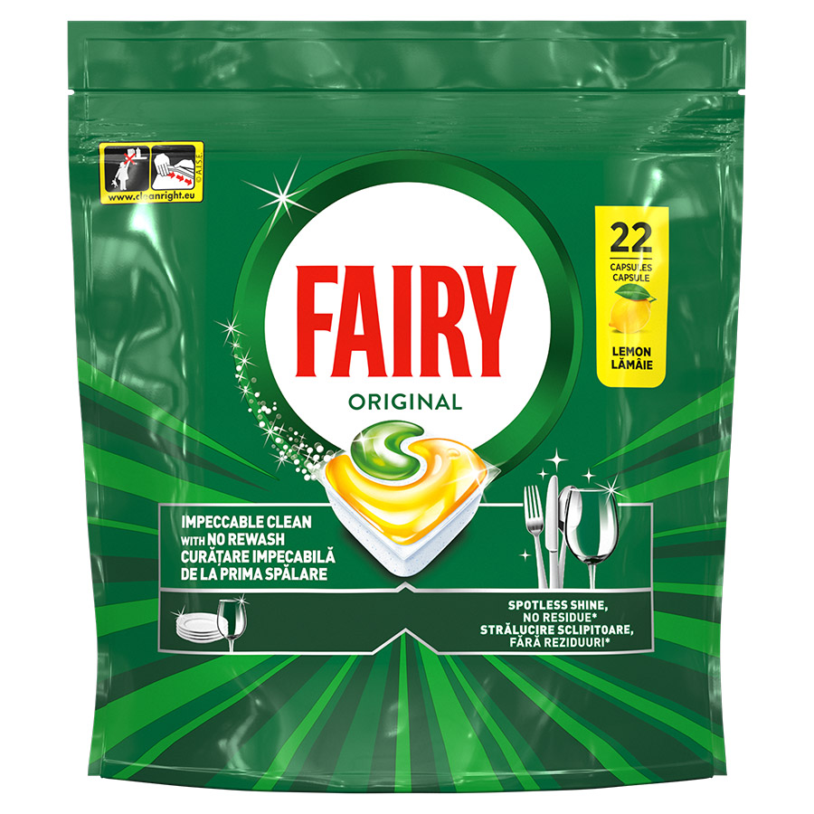 Fairy Original Κάψουλες Πλυντηρίου Πιάτων Λεμόνι 22τεμ.